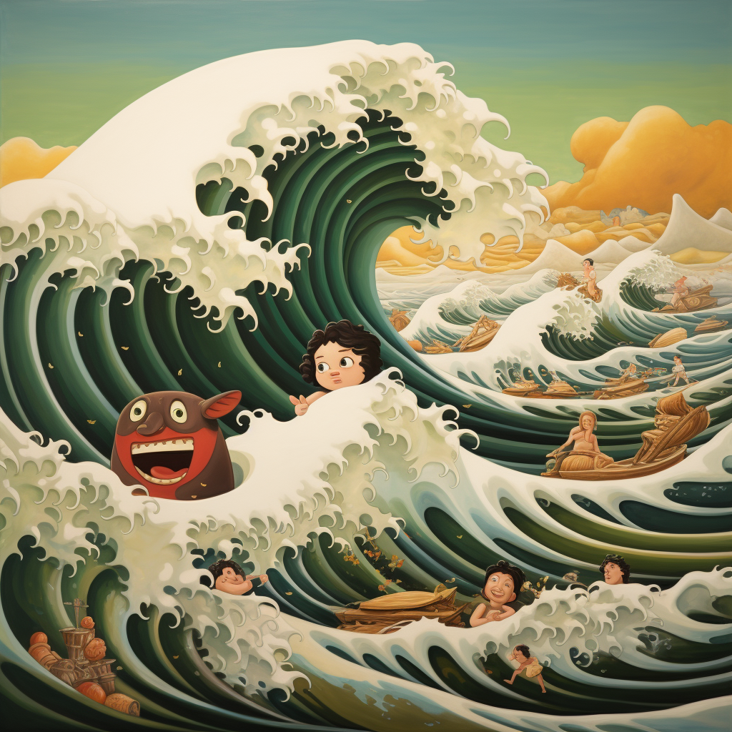 Colorful wave painting in Botero style