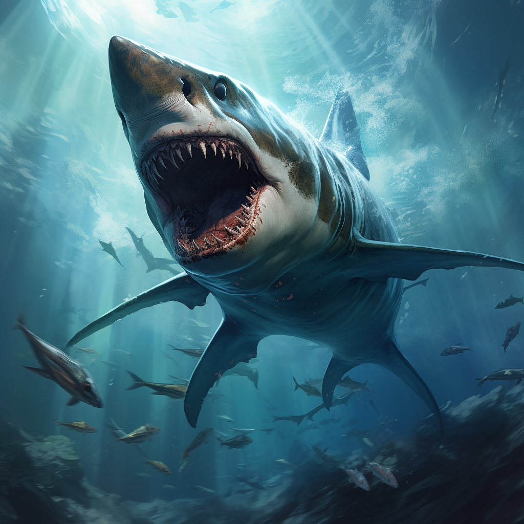 Astonishing Great White Shark Fantasy Creature in Deep Sea