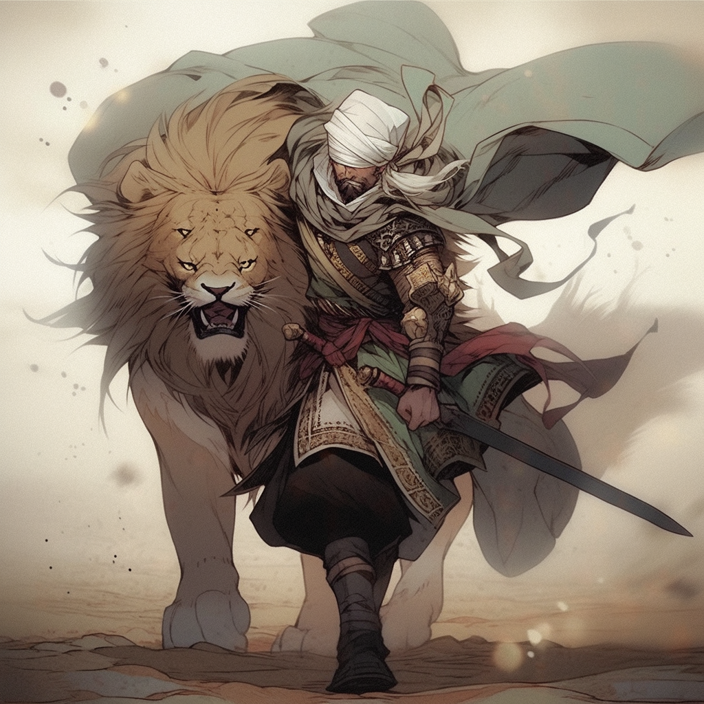 Arab warrior fights ferocious lion