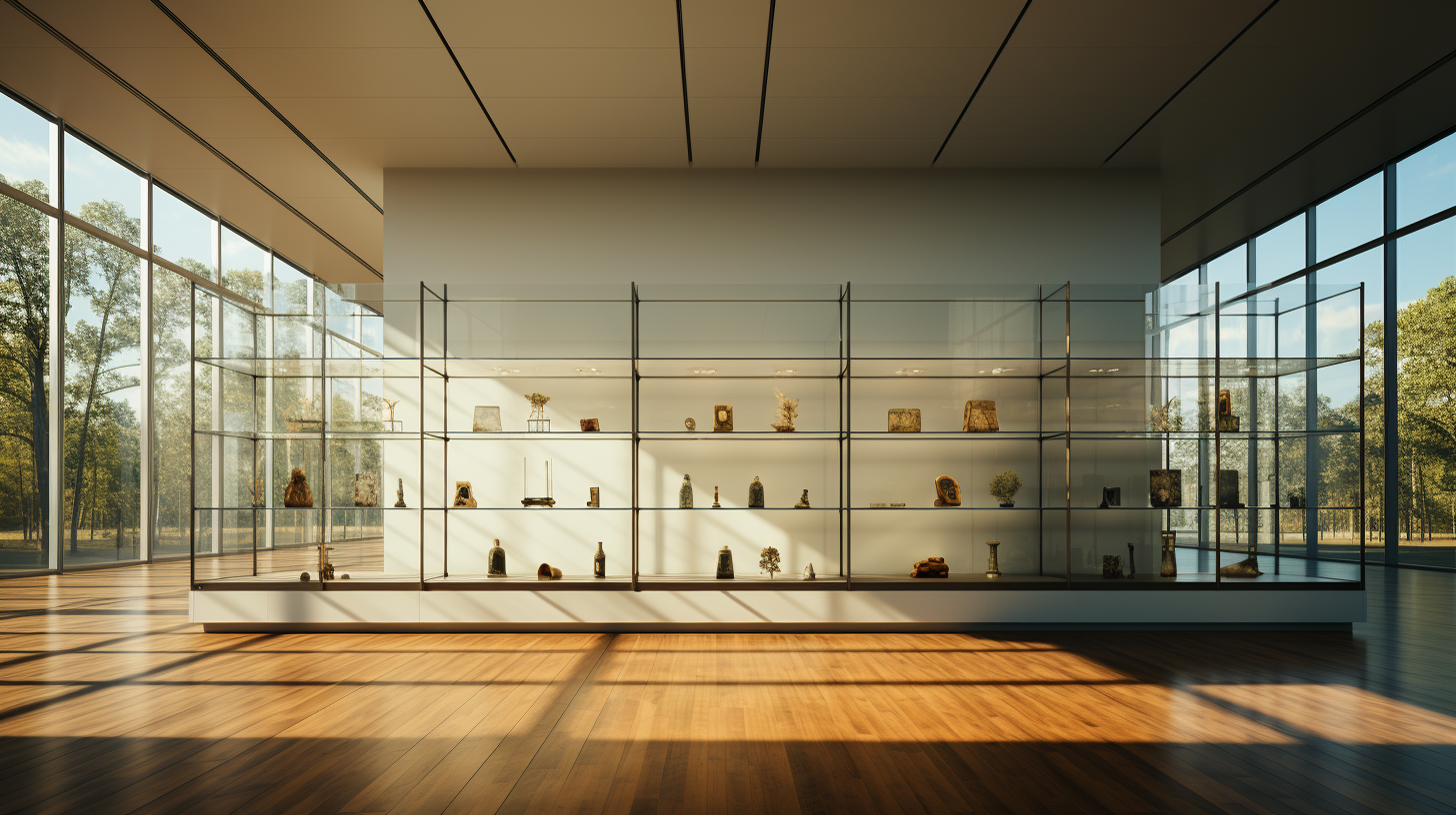 Glass display case showcasing man's invention