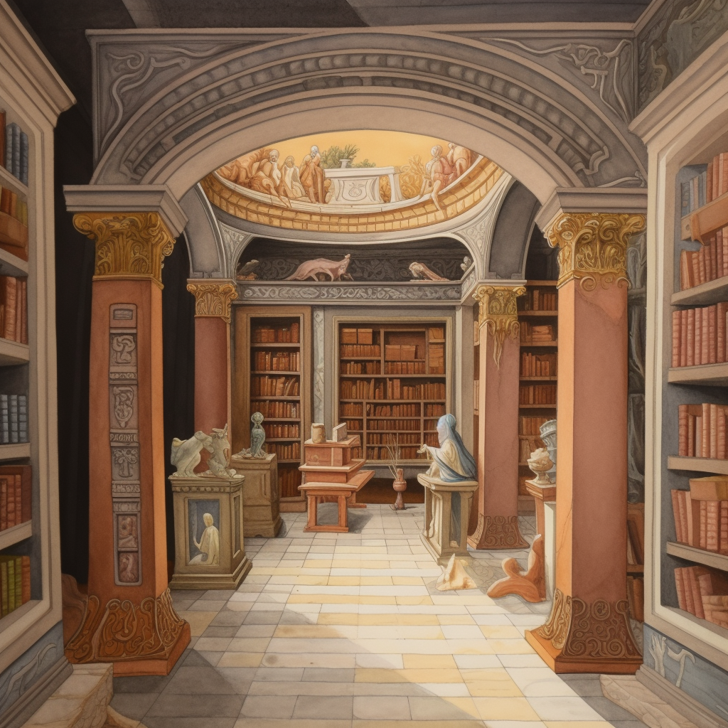 Magnificent Grecian library tunnel diorama