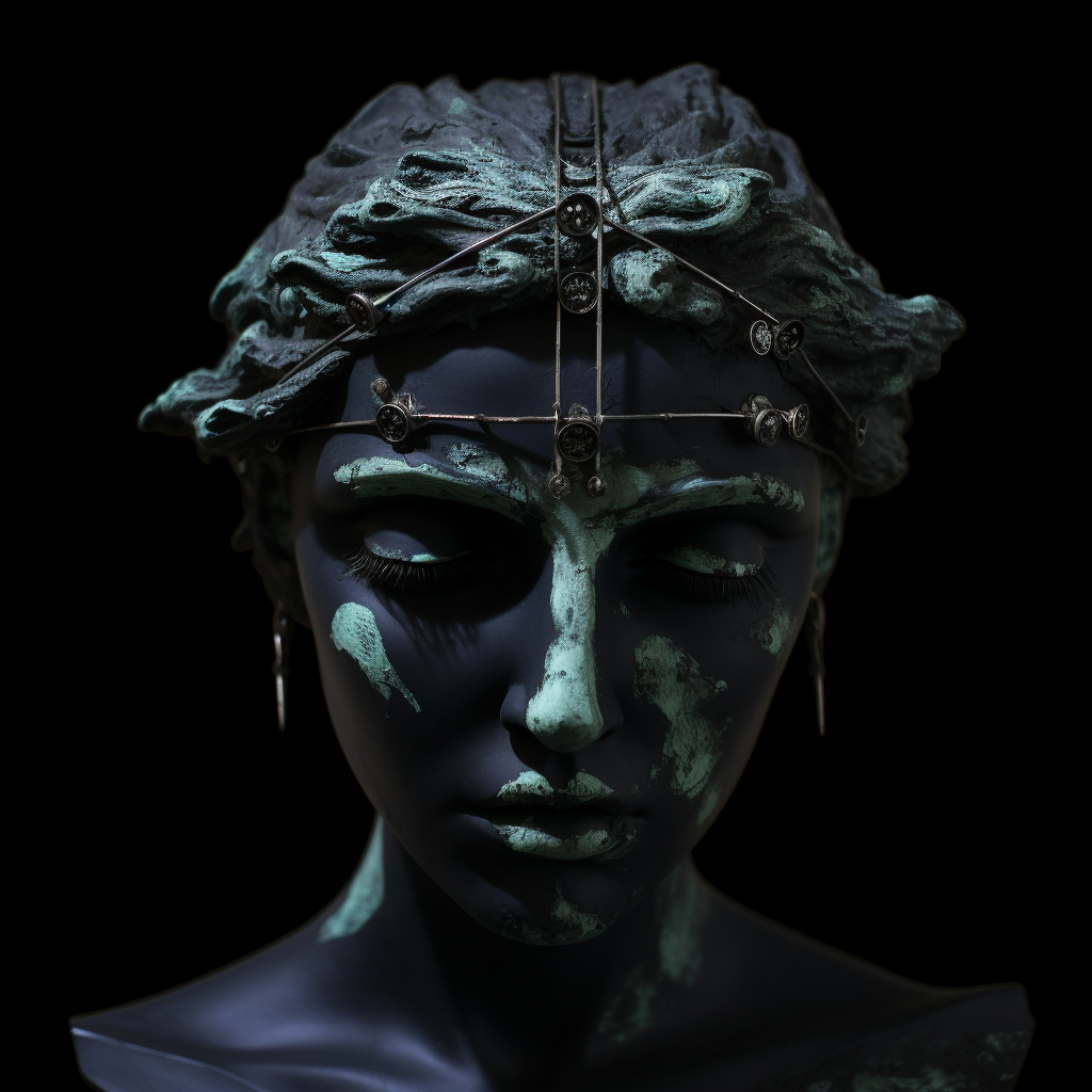 Statue of Fortuna with luminous green eyes