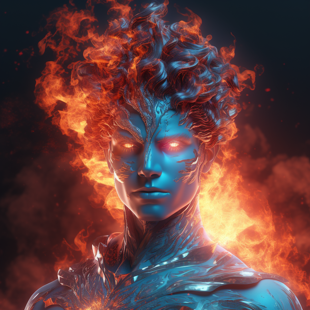 Greek god Apollo with fiery blue eyes