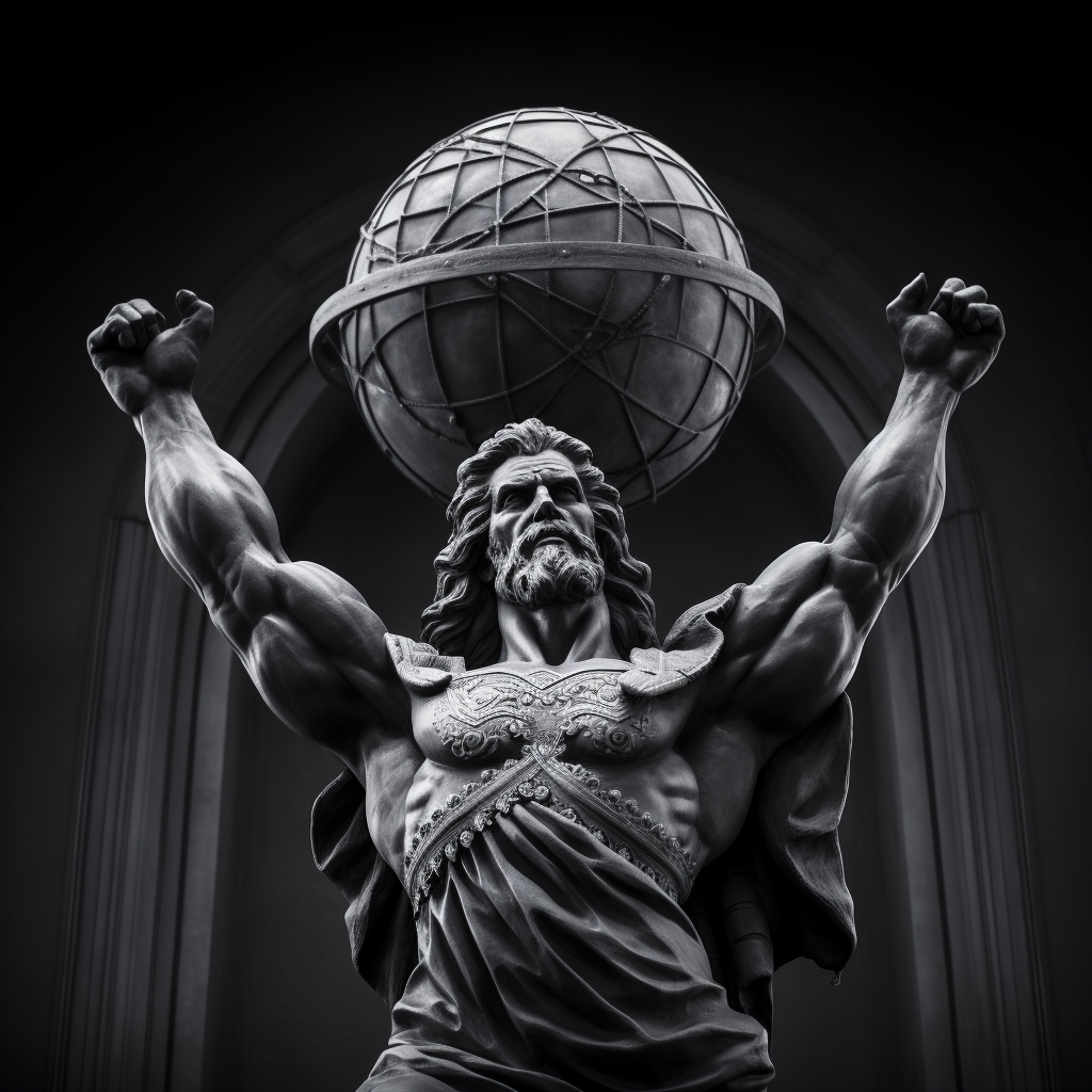 Black and White Statue of Greek God Atlas with the World