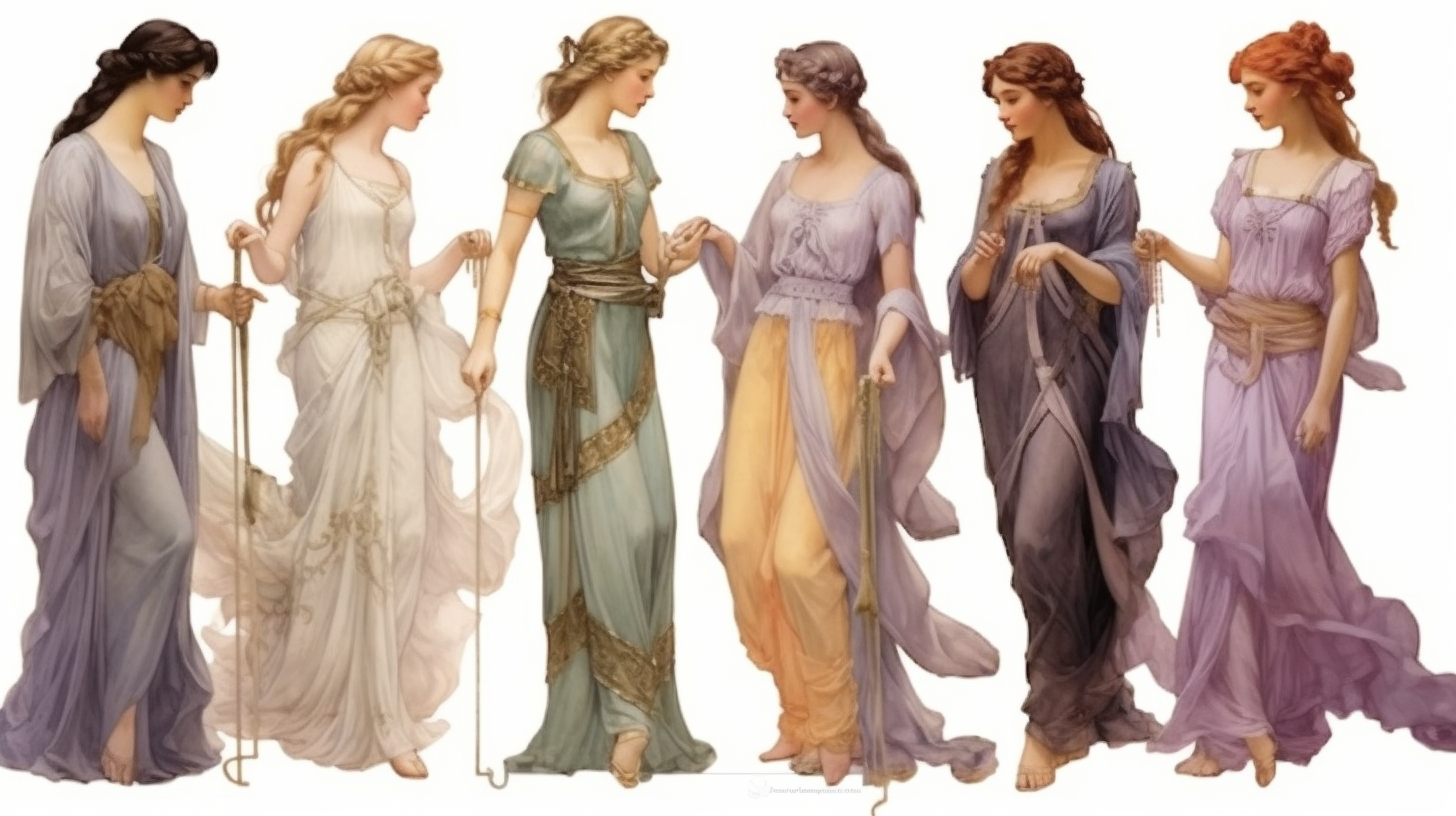 Six girls dressed as Greek goddesses