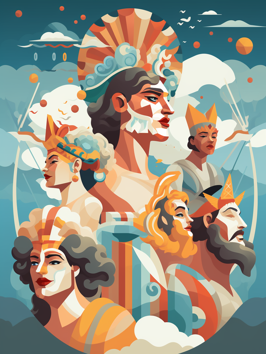 Geometric Greek gods carnival celebration