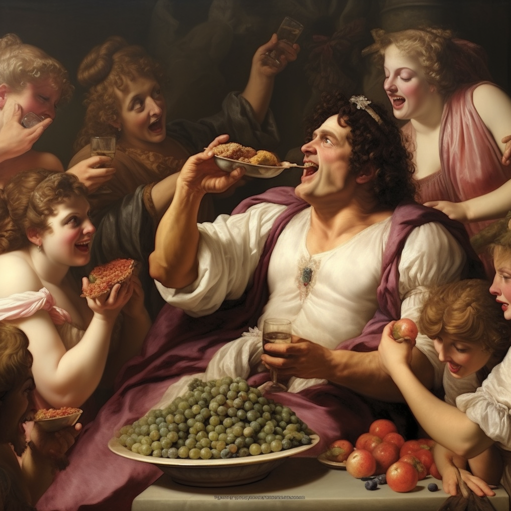 Man enjoying grapes with women