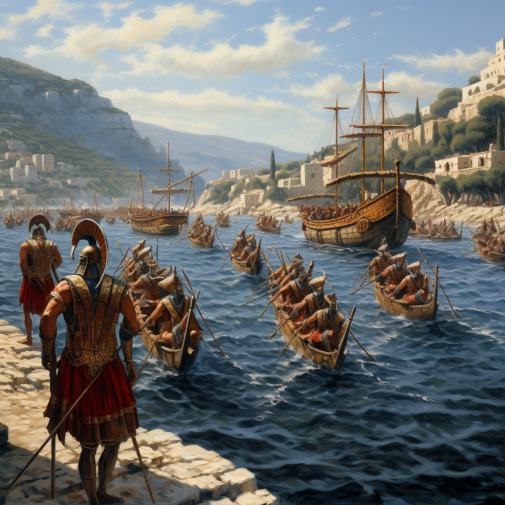 Greek navy battle scene