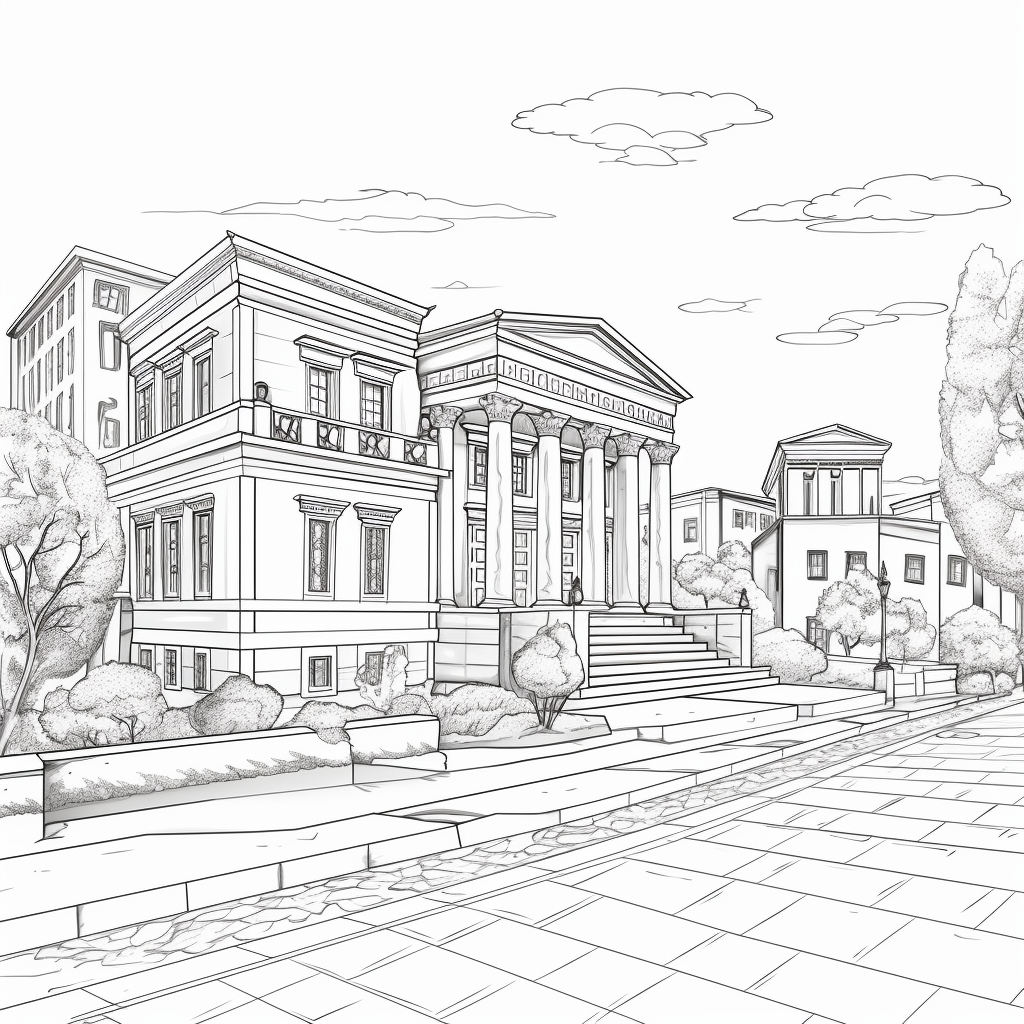 Coloring page of Greek Revivial style home