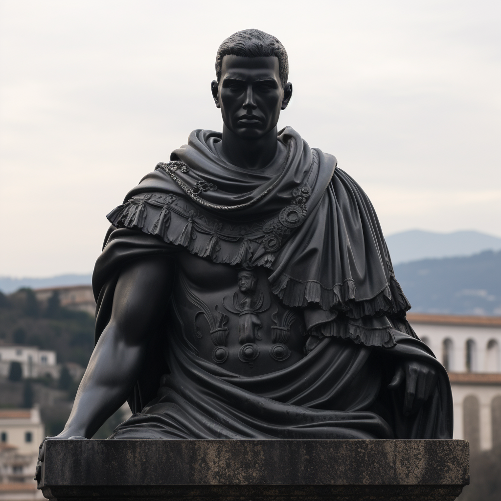 Greek Roman Marble Statue with Black Coat Graffiti