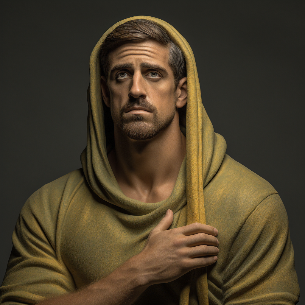 Greek statue of NFL quarterback Aaron Rodgers