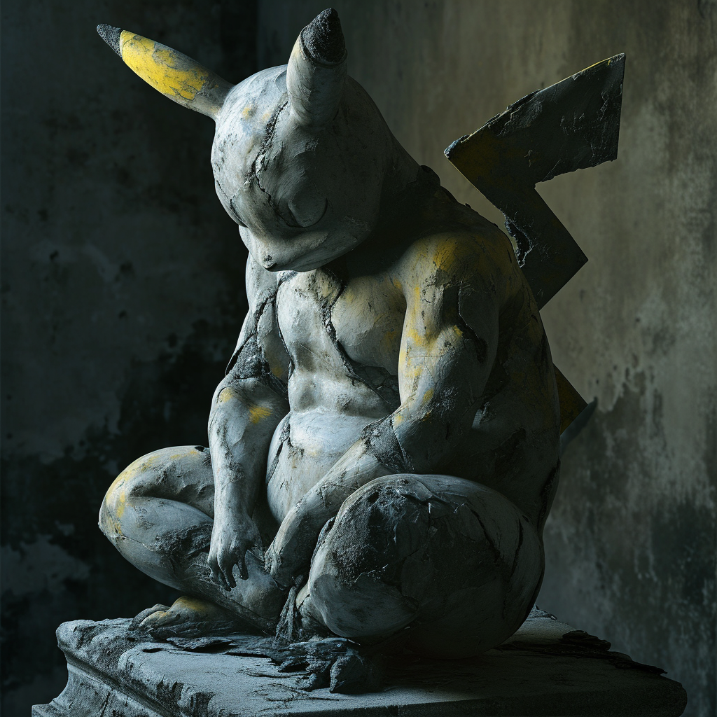 Greek Statue Pikachu in Fear Style.