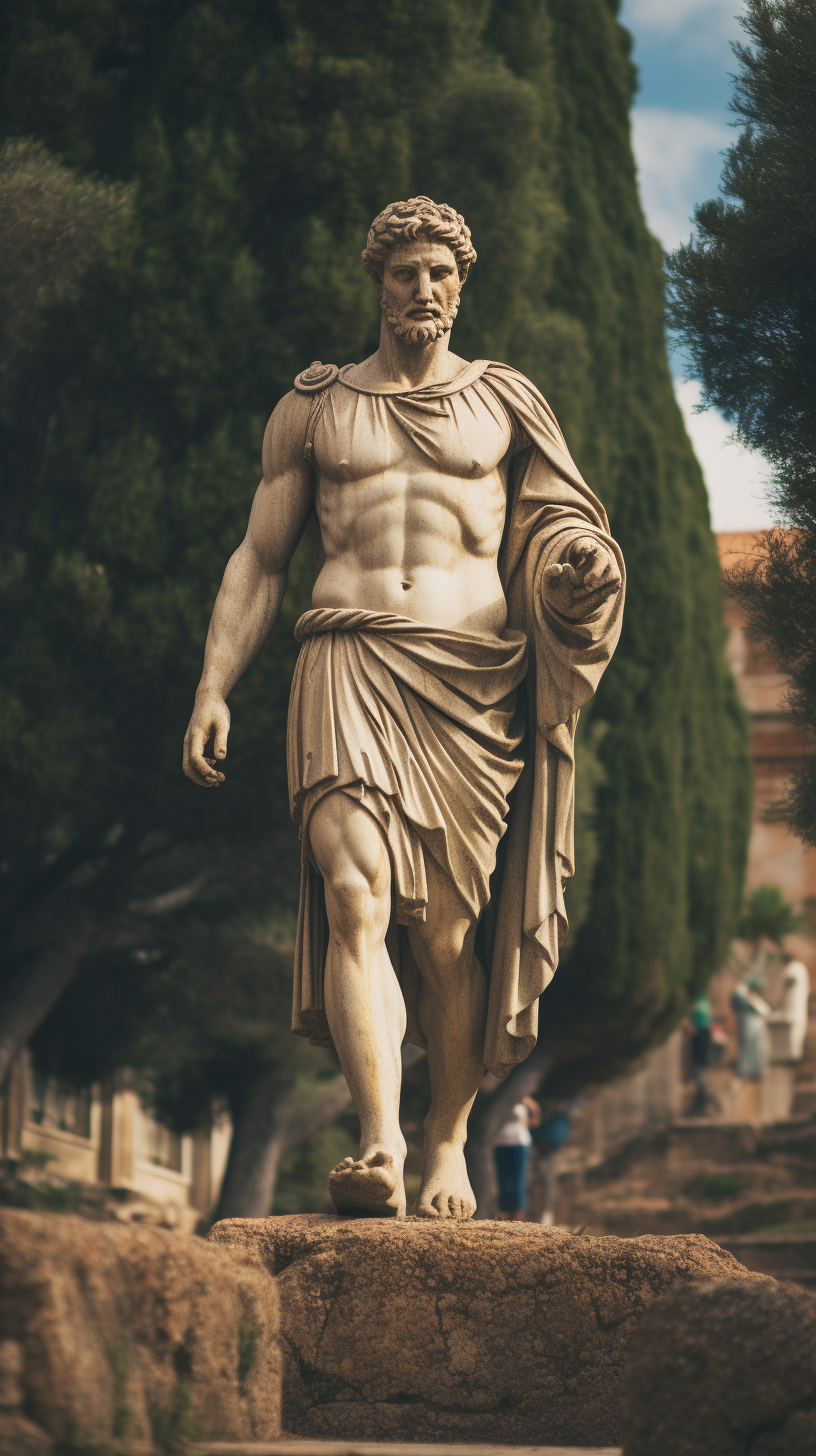 Greek statue walking in Rome