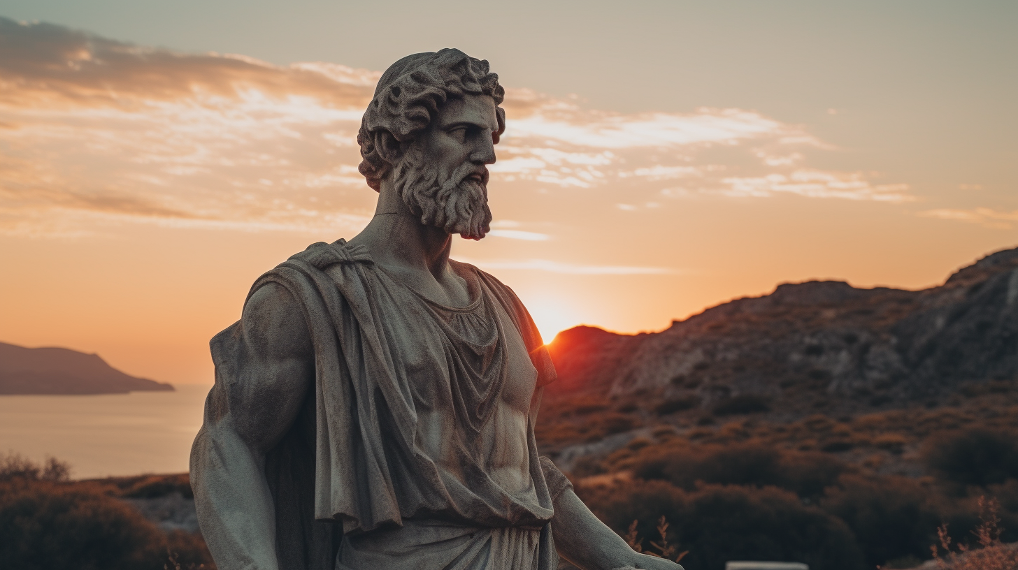 Greek Statue with Beautiful Sunset