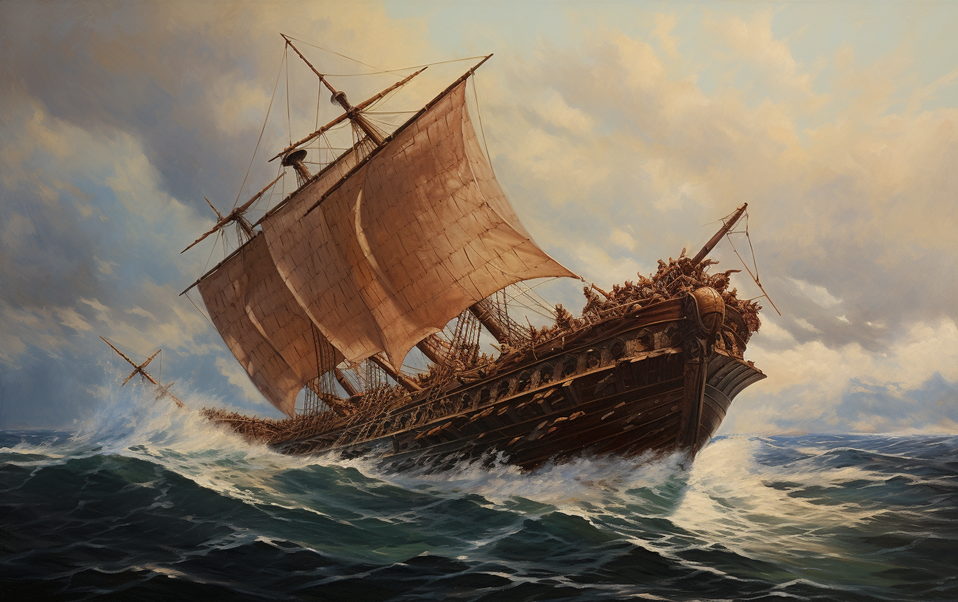 Greek trireme naval battle artwork