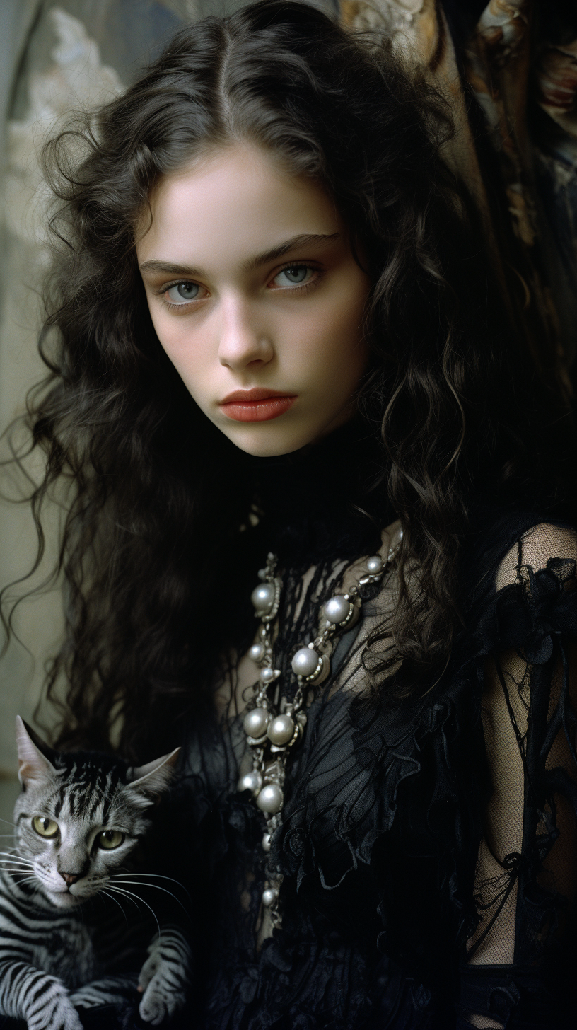 Beautiful Greek vampire with alabaster skin and black curly hair