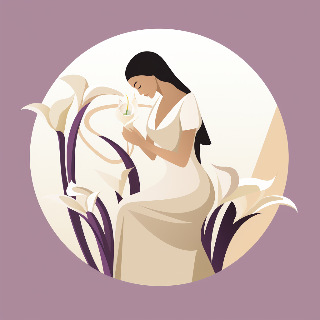 Greek woman holding calla lilies in soft geometry style