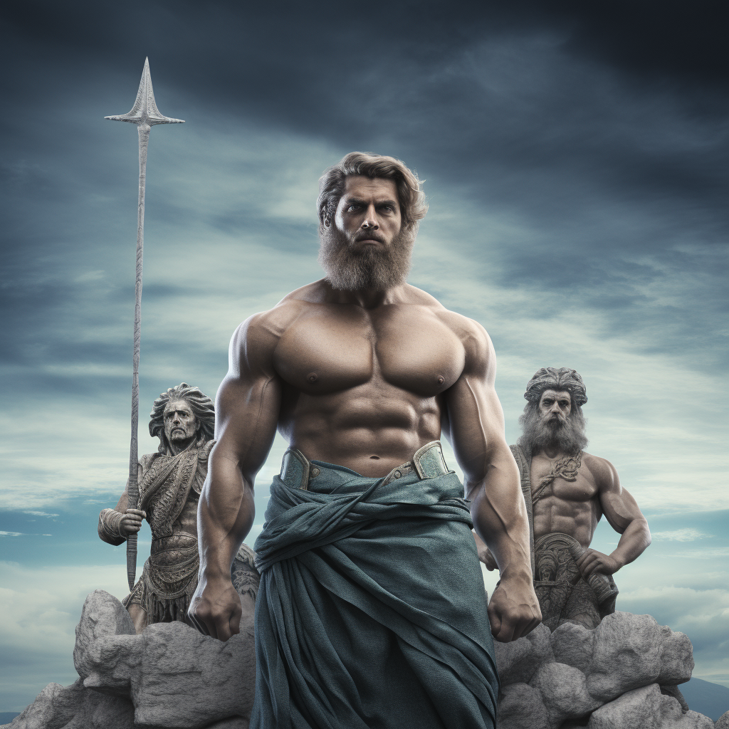 Ultrarealistic photo of Greek Gods with Olymp background