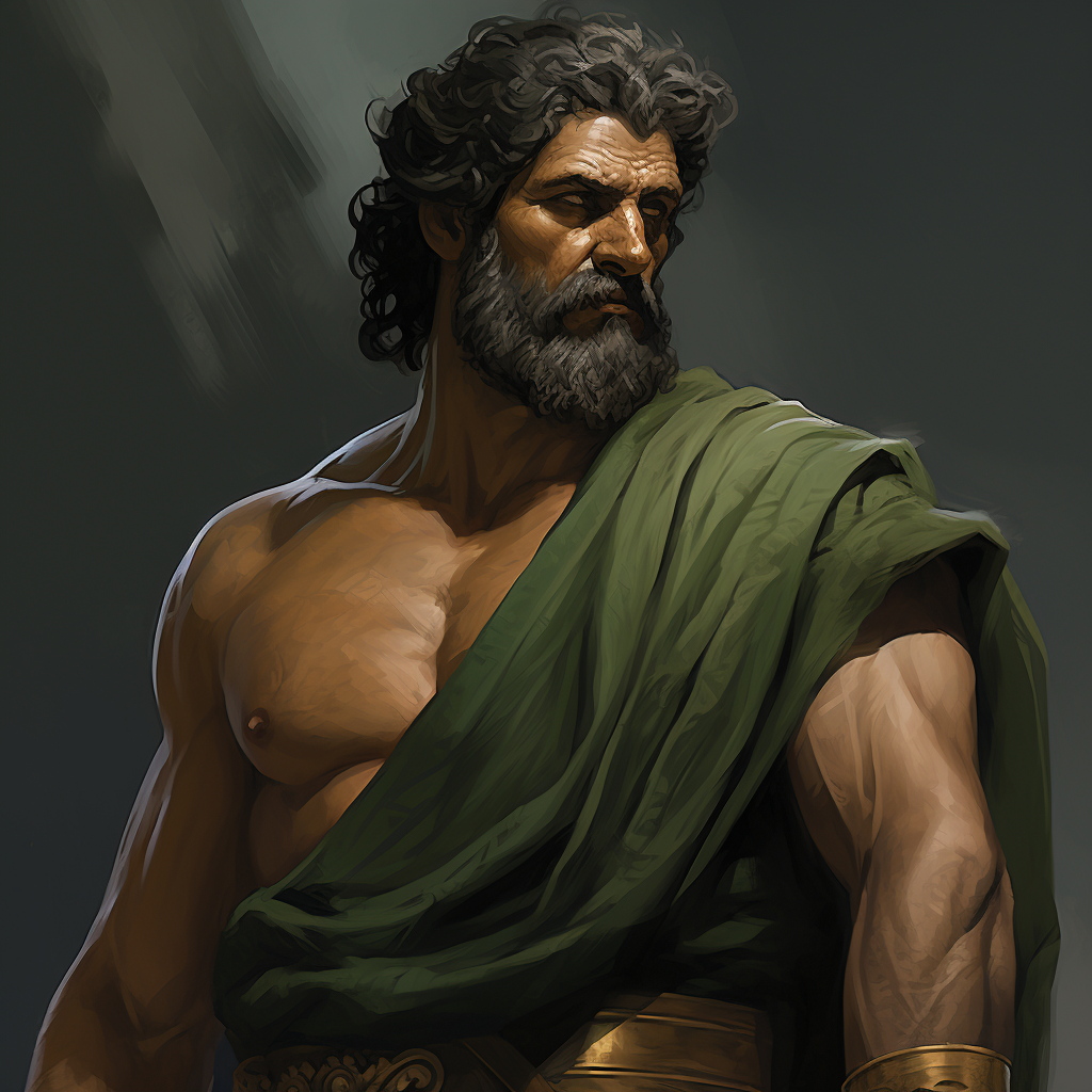 Robust Greek Man with Scars and Green Eyes