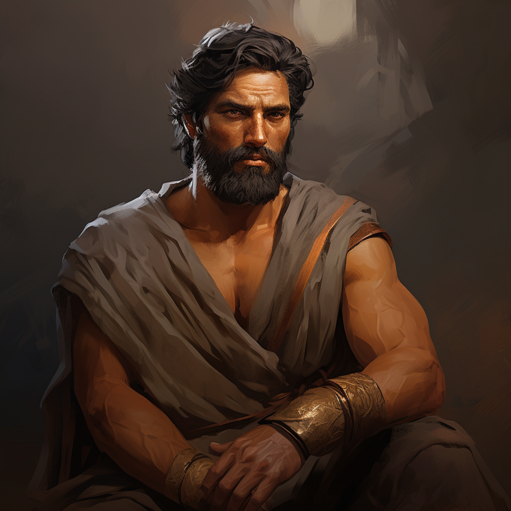 Ancient Greek man with scars and tanned skin