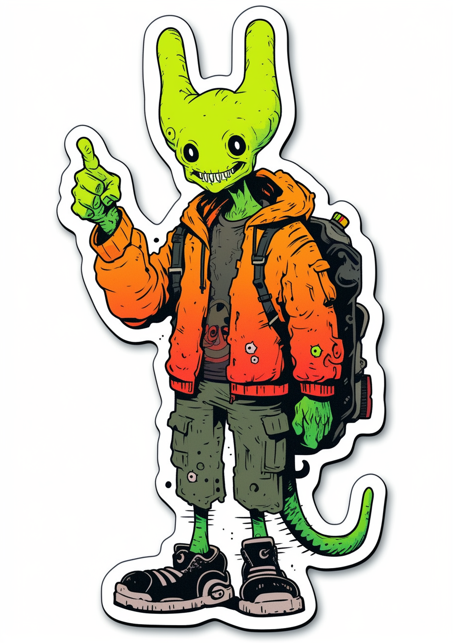 Green alien giving thumbs up sticker