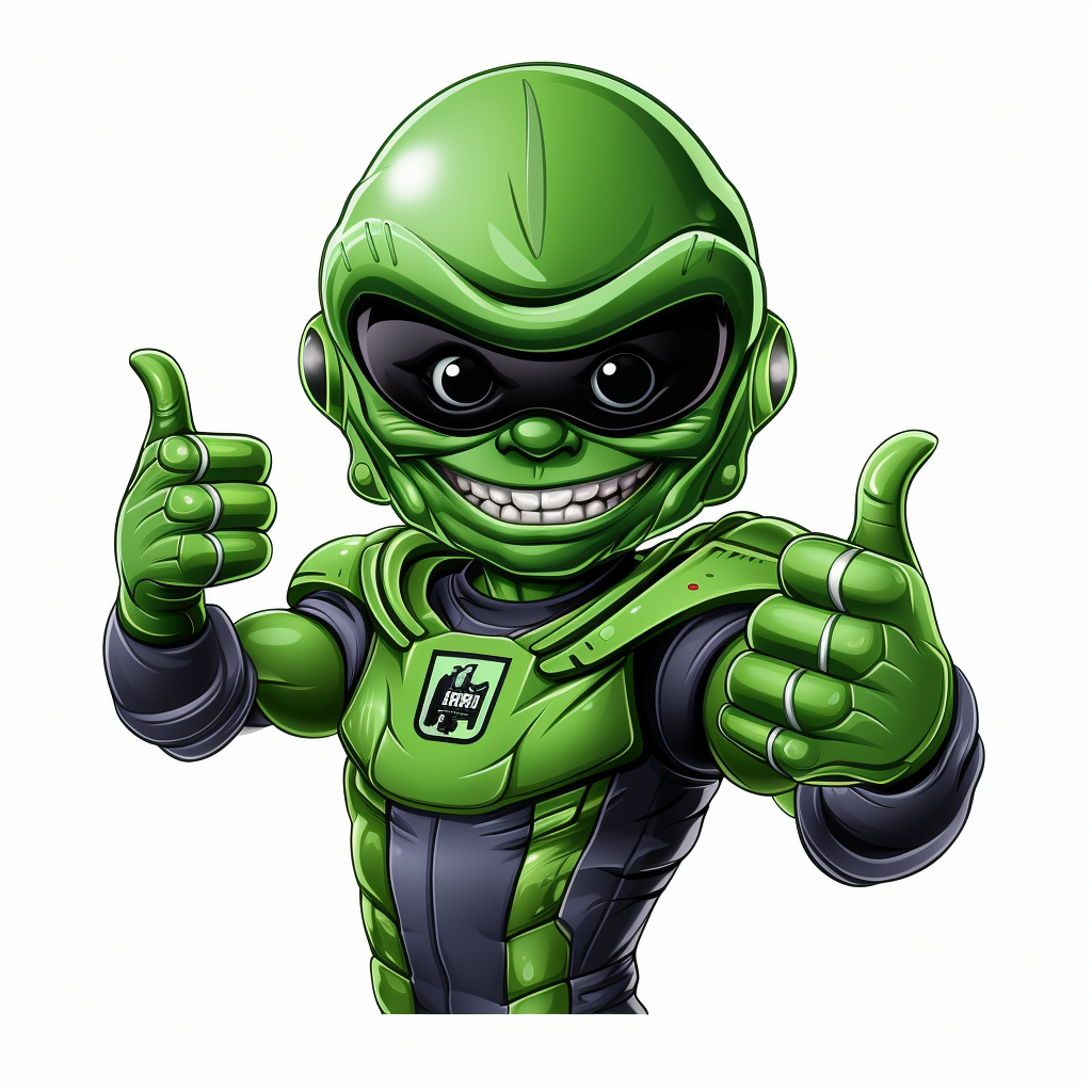 Green alien giving a thumbs up wearing an NFL helmet