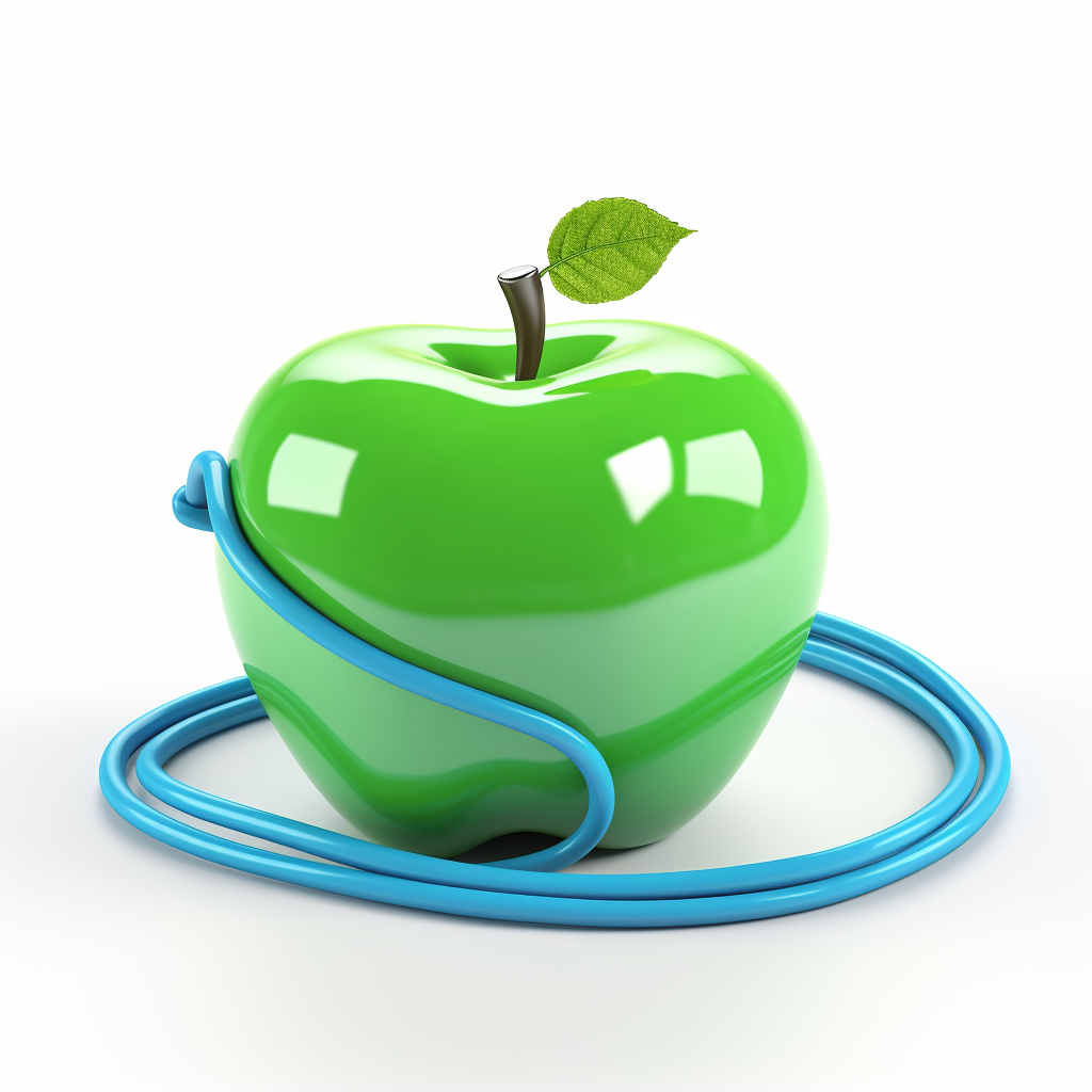 Green apple connected to USB cable with conversation bubble