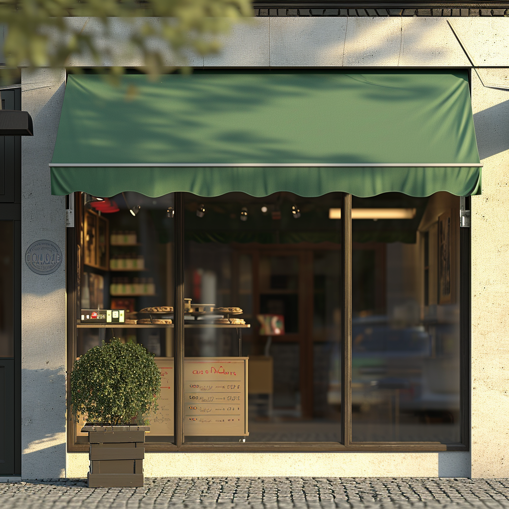 Green awning shop background