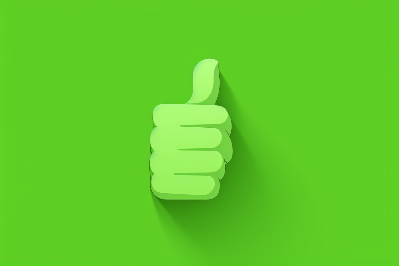 Green background with thumbs up icon