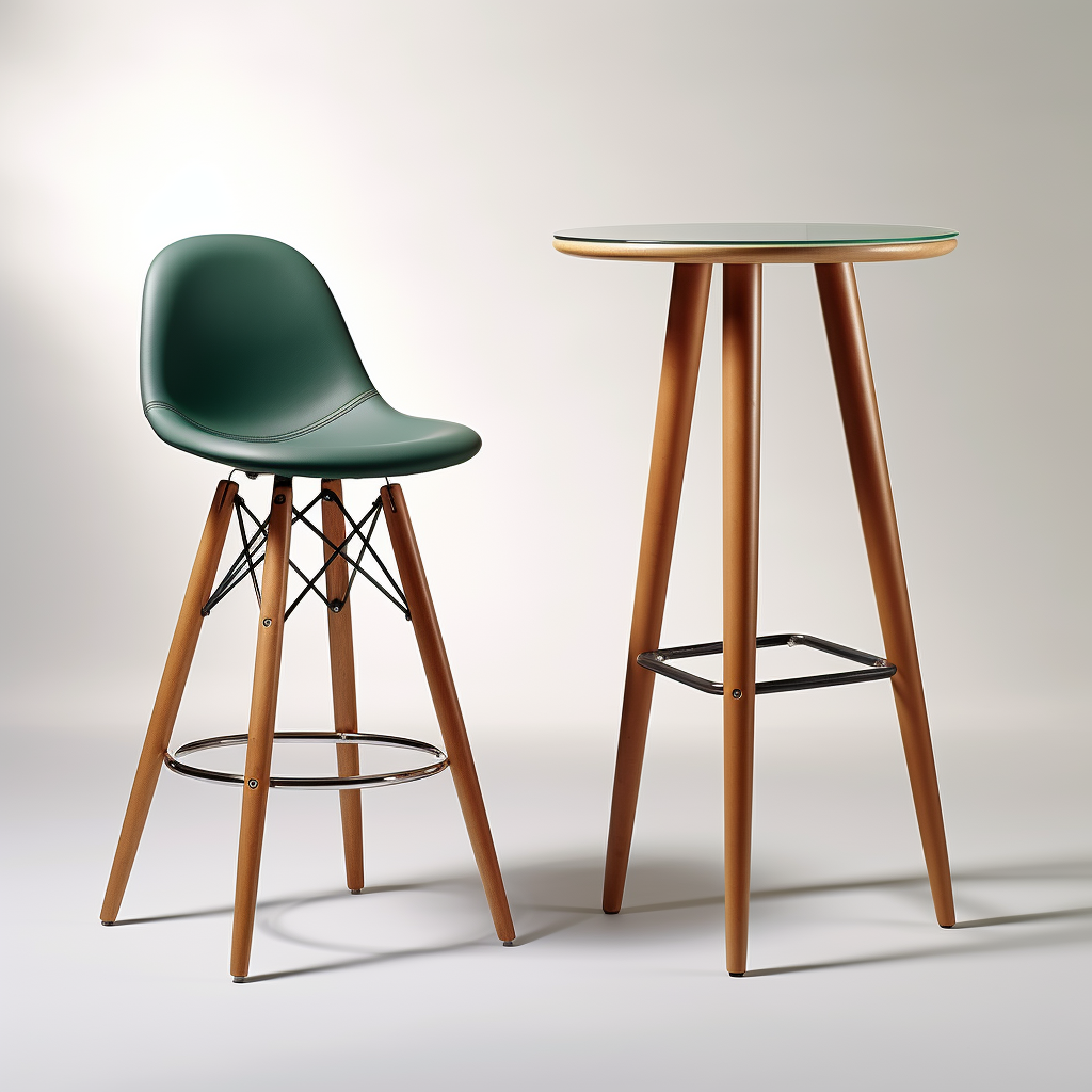 Simple green bar chair and wooden round table