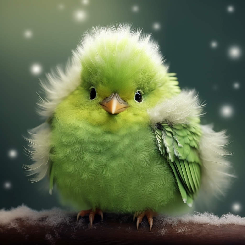 Green bird with white stripes on soft fur