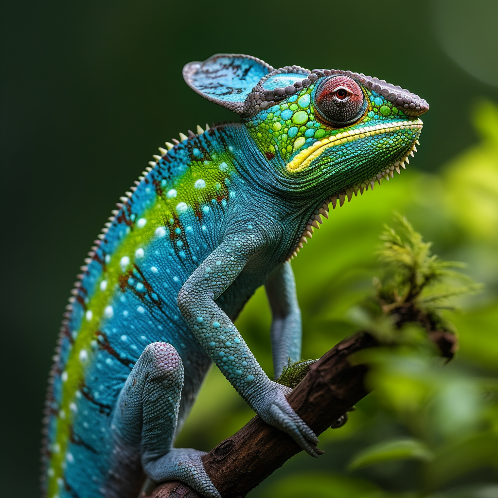 Colorful chameleon facing forward