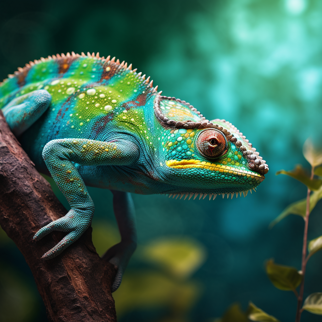 Green and blue chameleon hero image