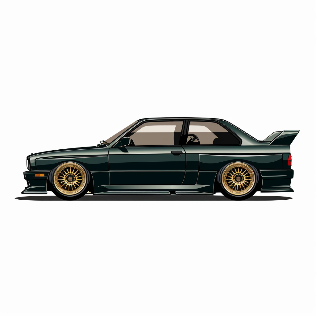 Side view of green BMW E30 M3 cartoon