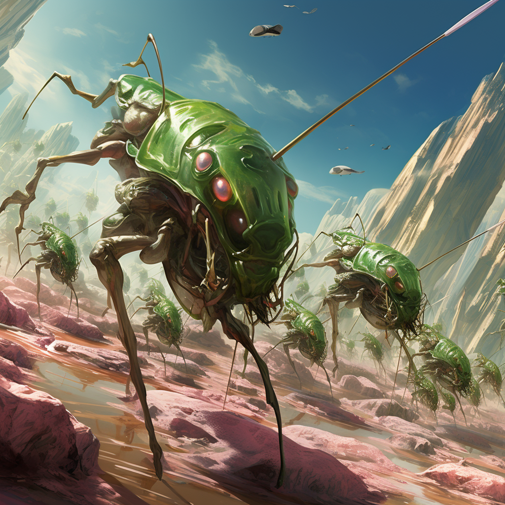 Army of green bug-riding elven bedouin charging