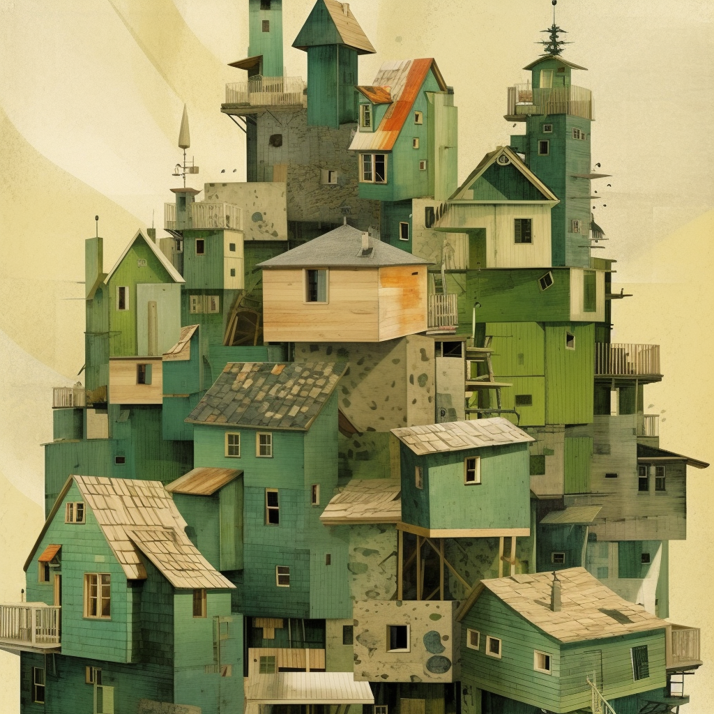 stacked green building collage houses