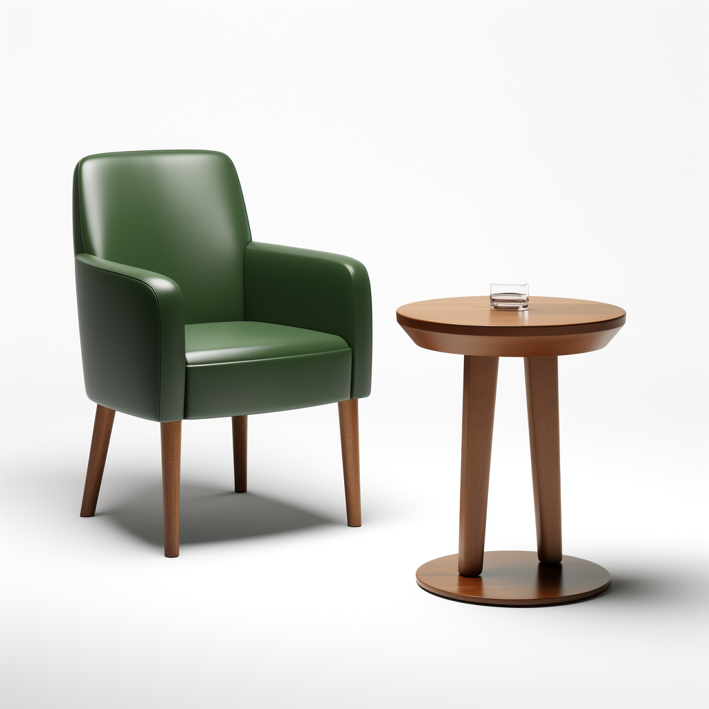 Simple green chair and wooden table