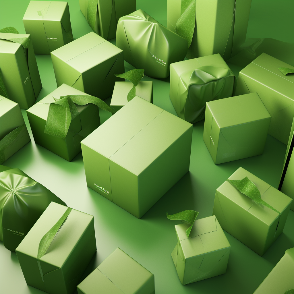 Colorful webshop items on green background