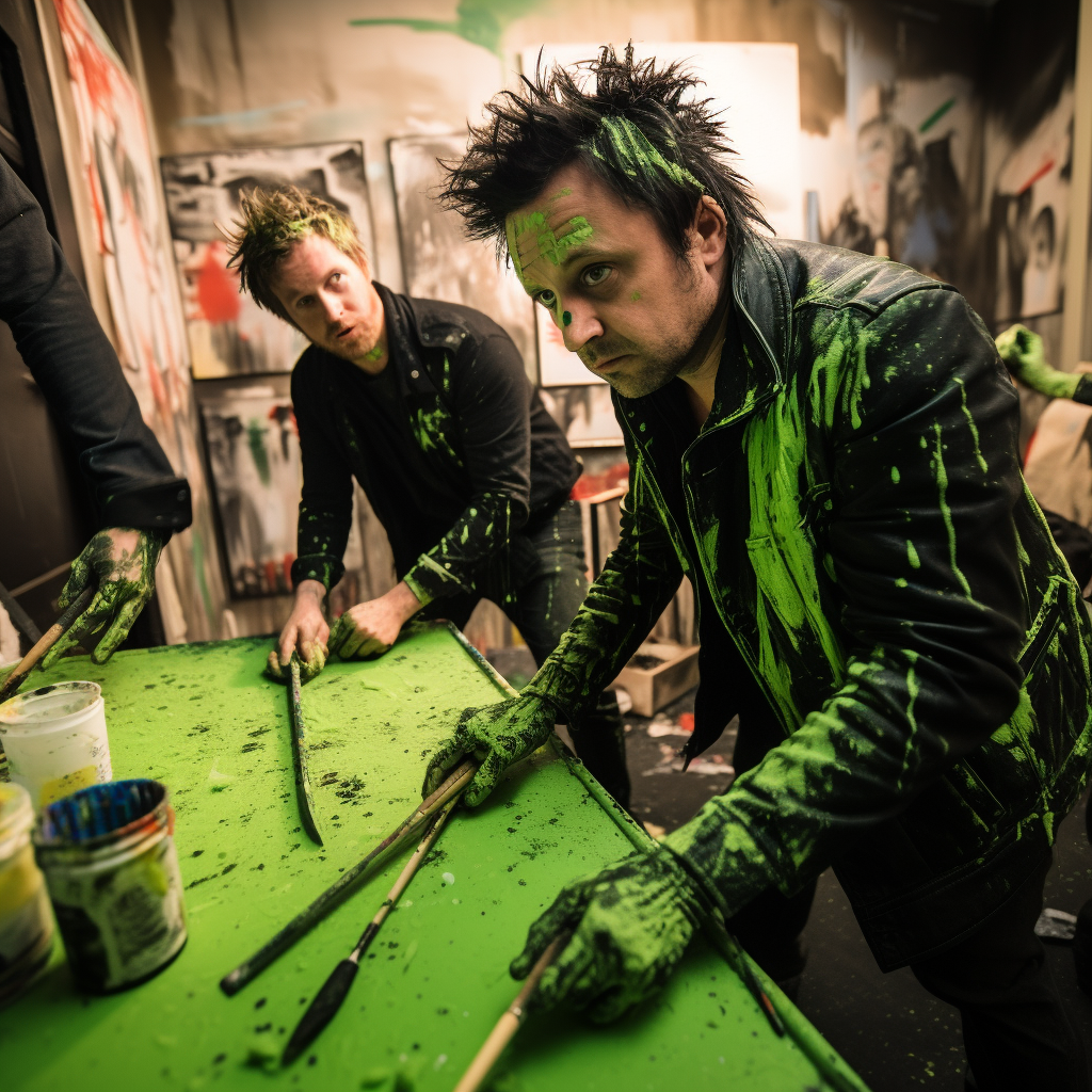 Members of Green Day painting everything green