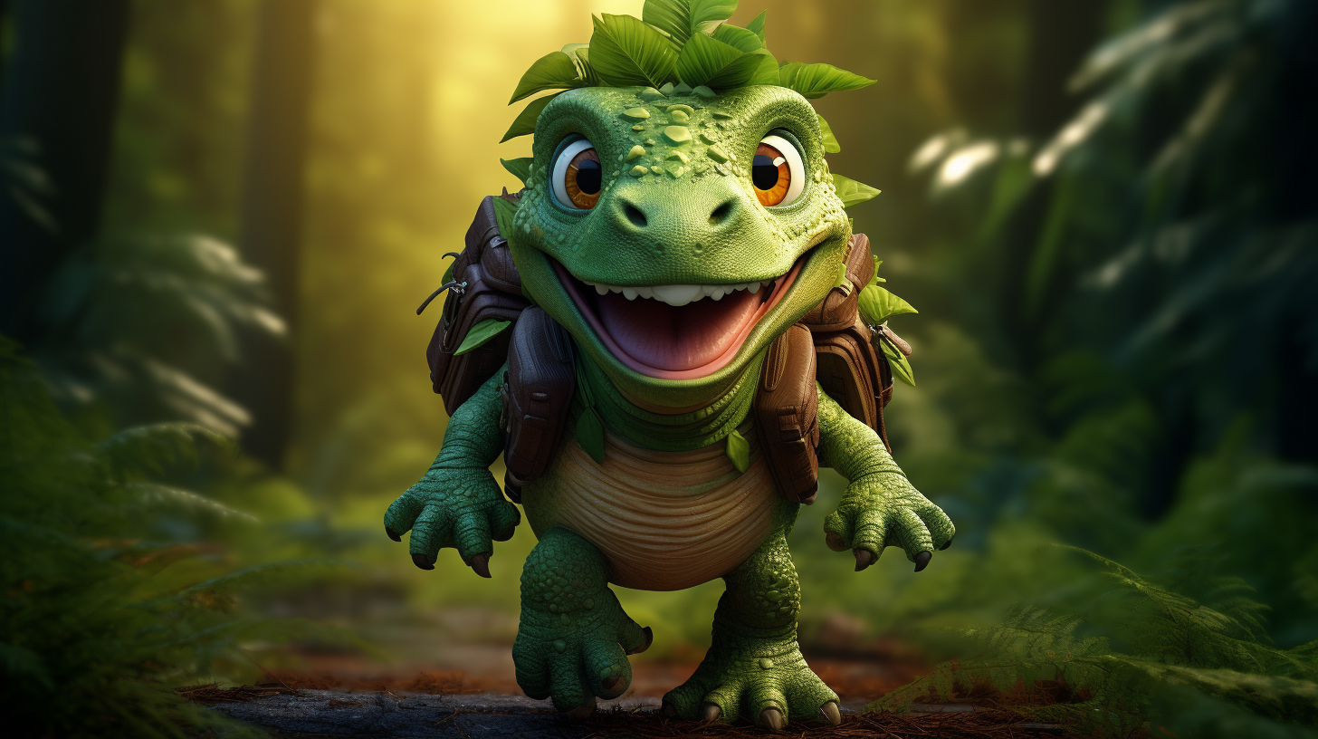 Green dinosaur with playful innocence and cute design