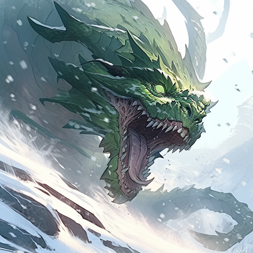 Green dragon charging with open mouth