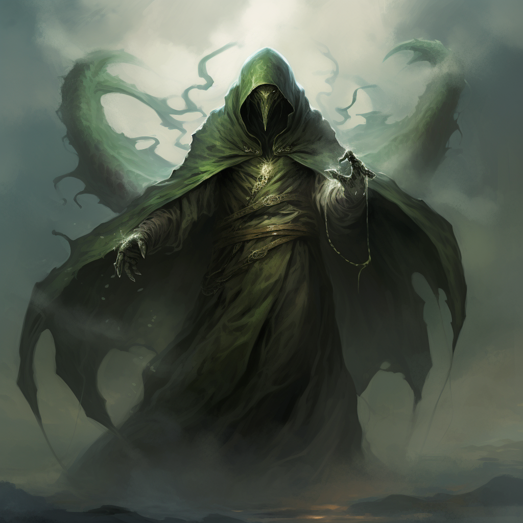 Green Dragon Man with Hooded Cloak and Dagger