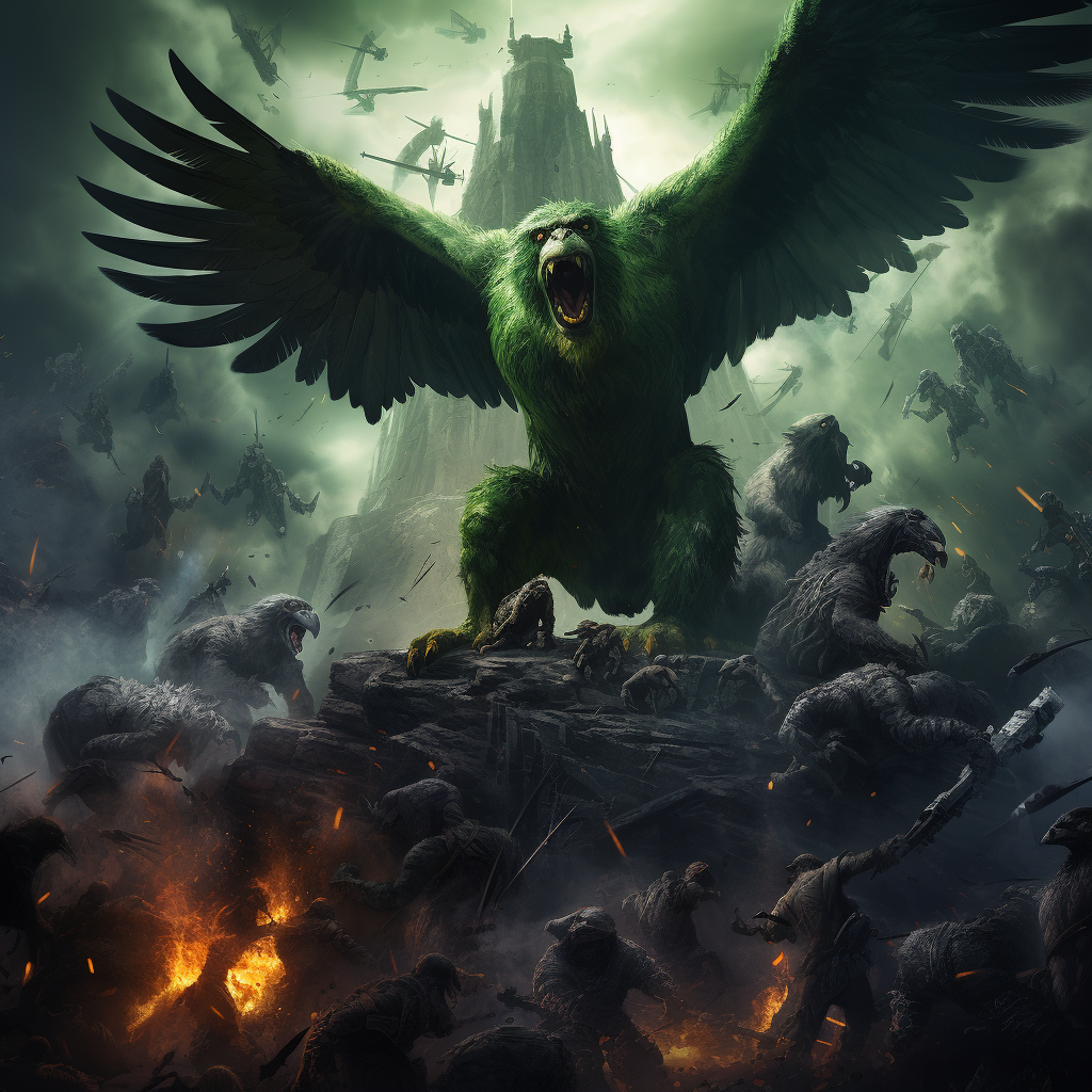 Green eagles fighting King Kong