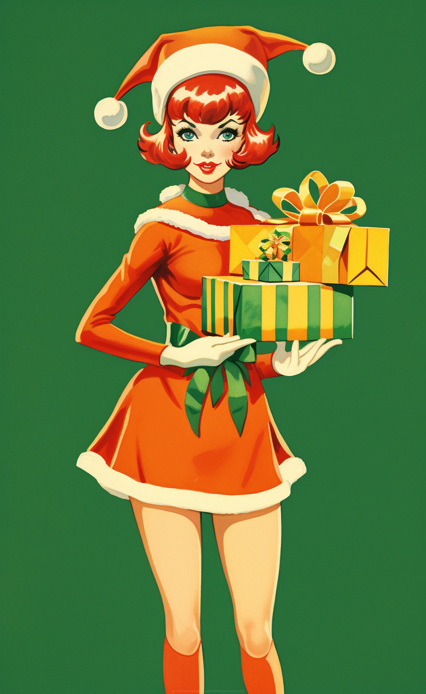 Girl in Green Elf Costume with Gift Box