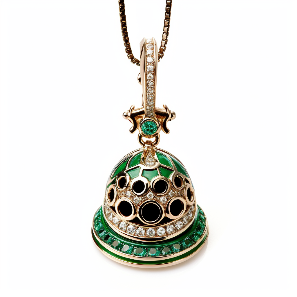 Round Pendant with Green Emeralds and Diamonds