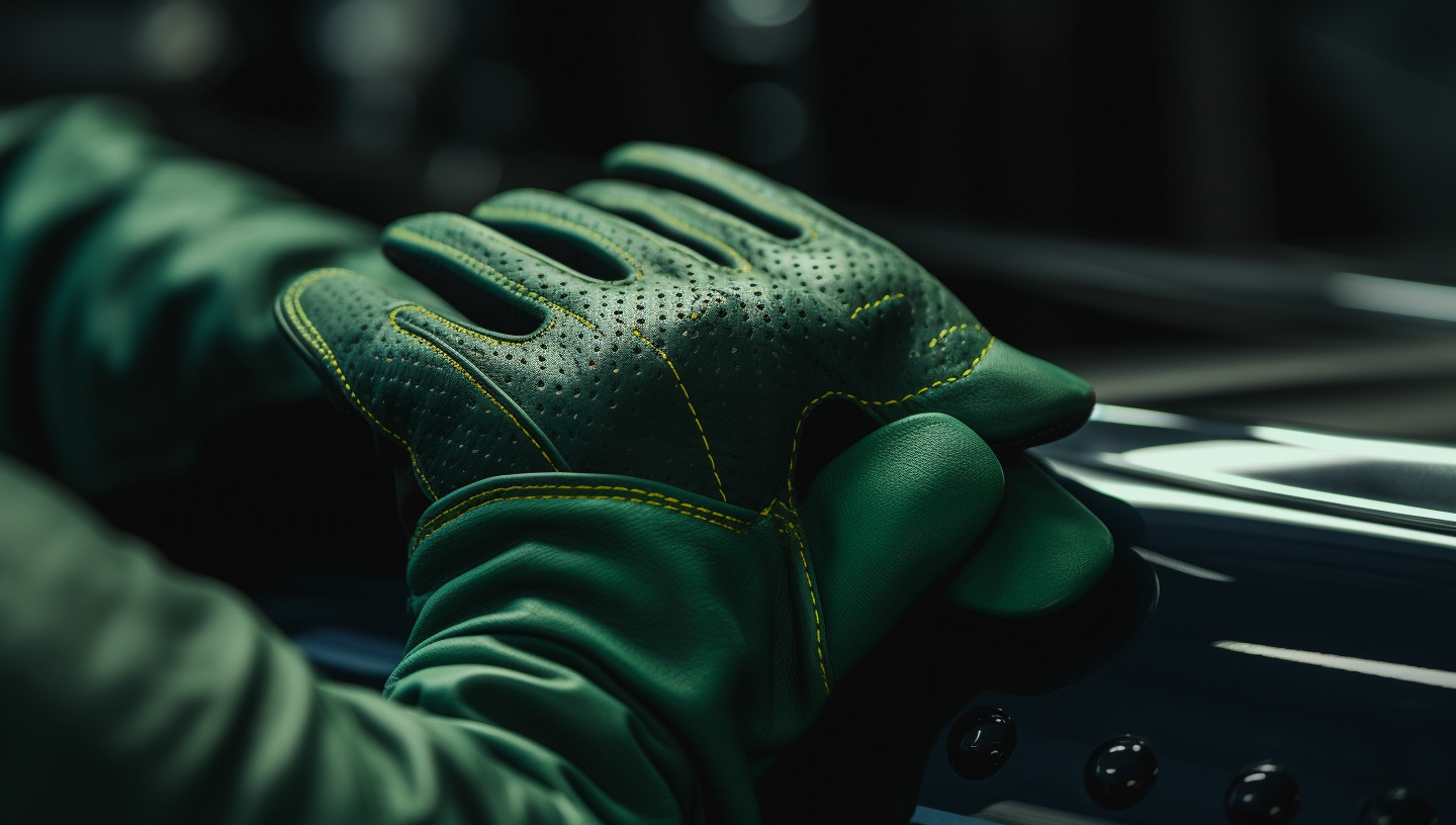 Close Up of Green F1 Gloves