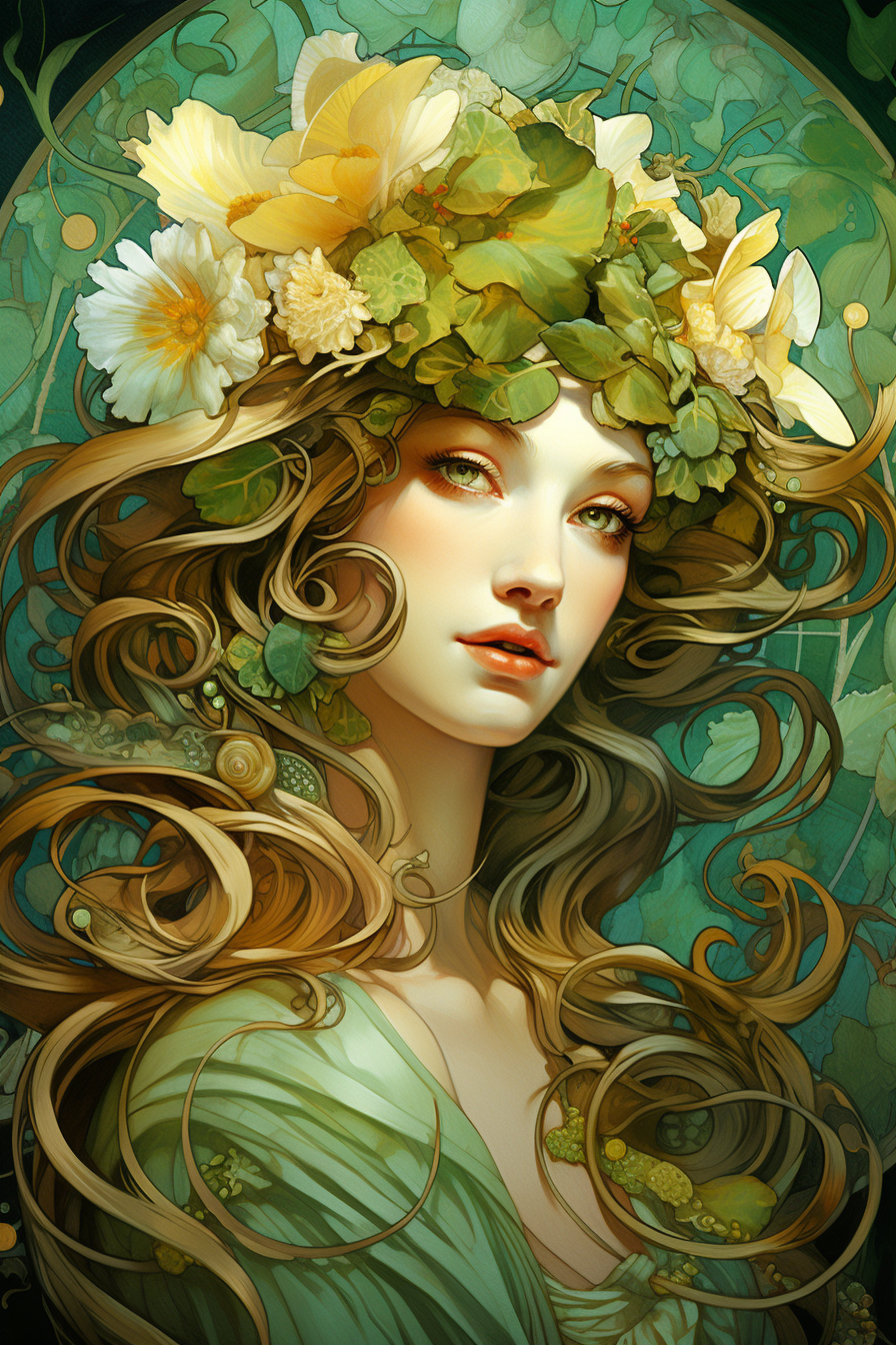 Beautiful green fairy art nouveau