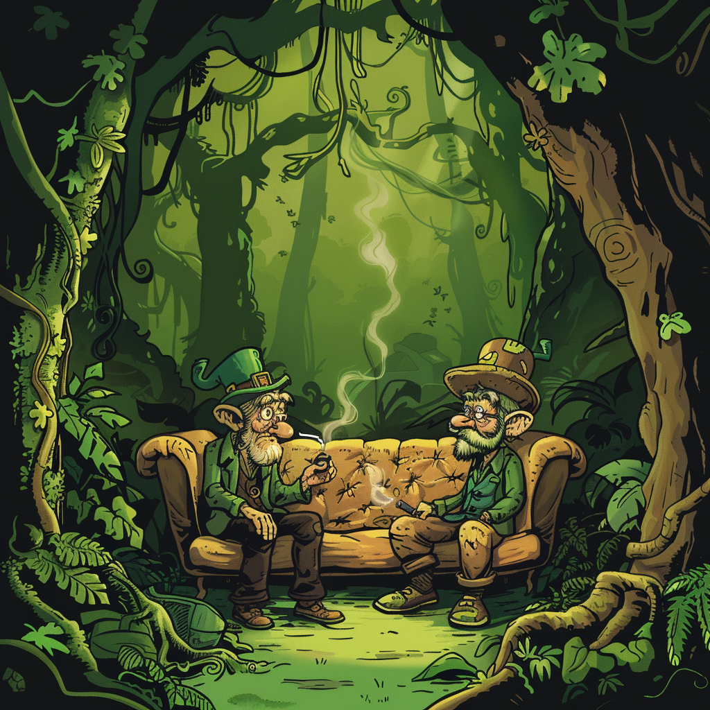 Two people smoking in forest