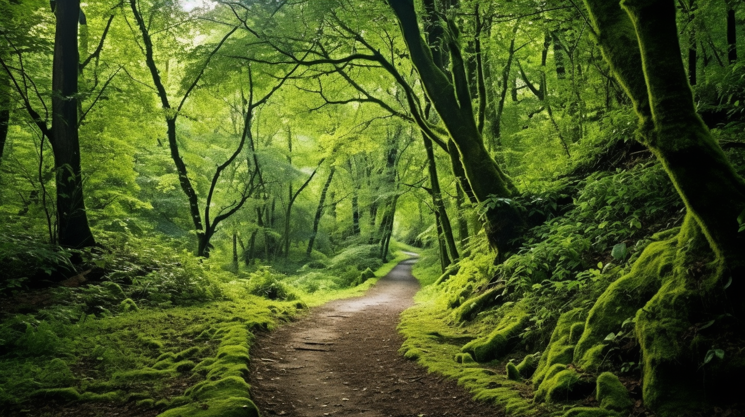 Thick, Lush Green Forest with Clear Pathways