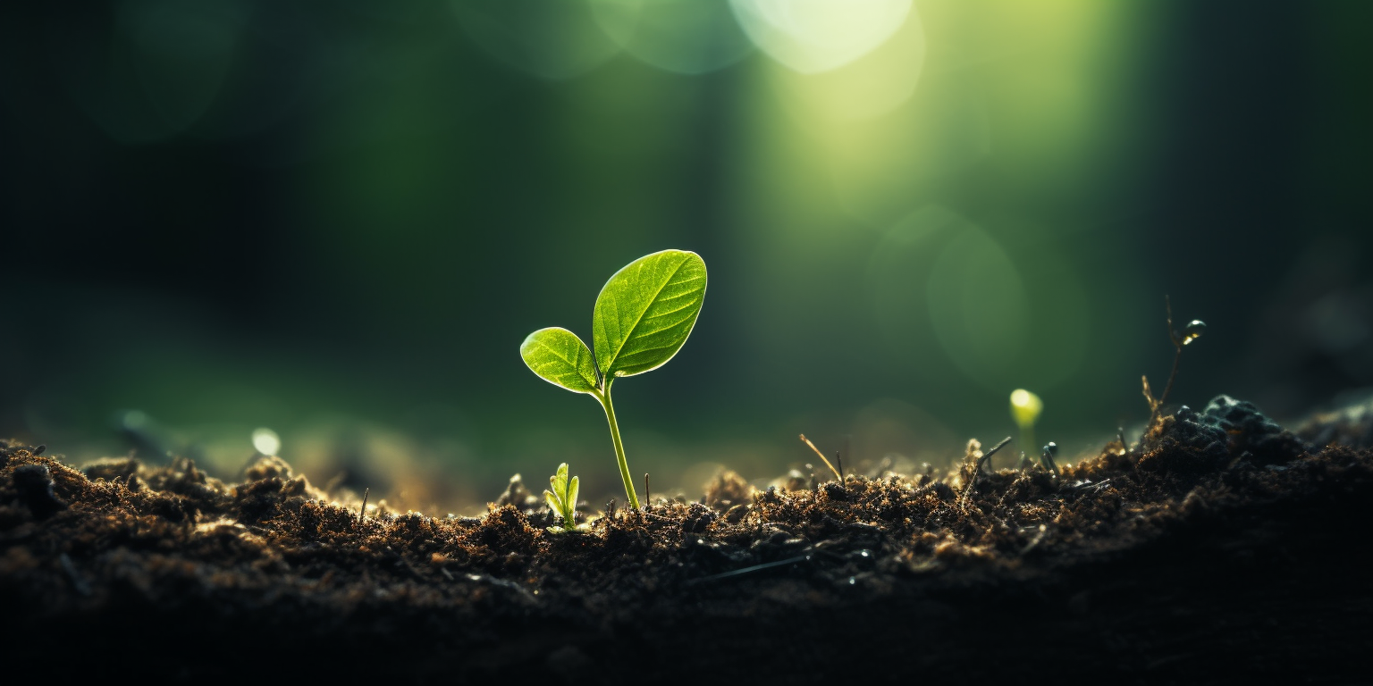 Small green tree seedling in forest